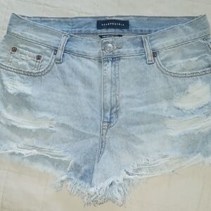 Aeropostale Faded Blue Ripped Jean Shorts